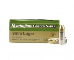 Main product image for Remington Ammunition Golden Saber Defense 9mm 124 gr Brass Jacket Hollow Point (BJHP) 20 Bx/ 25 Cs for Compact Handg