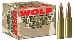 Wolf MC308FMJ168 Military Classic 308 Win 168 gr Full Metal Jacket (FMJ) 20 Bx/ 25 Cs 500rds - MC308165HP