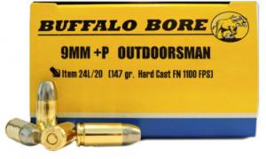Buffalo Bore Outdoorsman Flat Nose 9mm+P Ammo 20 Round Box - 24L/20