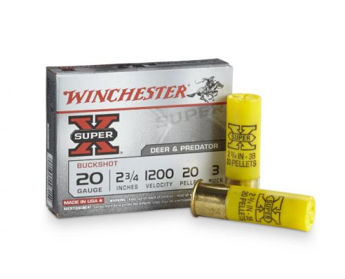 Winchester Super-X Ammo 20ga 2 3/4 20 Pellets #3 Buffered Lead Buckshot 5rd box