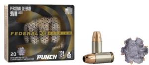 Federal Premium Personal Defense Punch Ammo 9mm  124gr Jacketed Hollow Point  20 Round Box