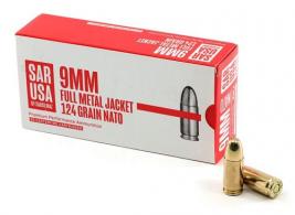SAR USA 9mm 124gr FMJ 50rd box - SARAM9MM124FMJ
