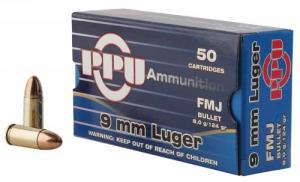 PPU Handgun 9mm Luger 124 gr Full Metal Jacket (FMJ) 50 Bx/ 20 Cs
