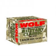 Wolf Ammo Military Classic 7.62x39mm 124gr JHP 20/bx (20 rounds per box) - WOMC762BHP