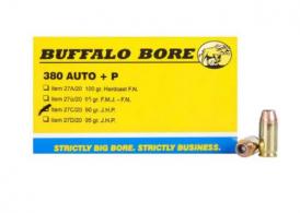 Buffalo Bore Personal Defense Jacketed Hollow Point 380 ACP+P Ammo 20 Round Box - 27C/20