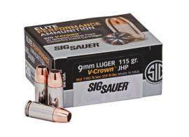 Sig Sauer Elite V-Crown Jacketed Hollow Point 9mm Ammo 115 gr 1185fps 20 Round Box - E9MMA1-20